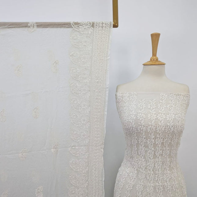 Premium Pure China Crinkle with Chikankari + Kali Work Frock 2PC (Dyeable)