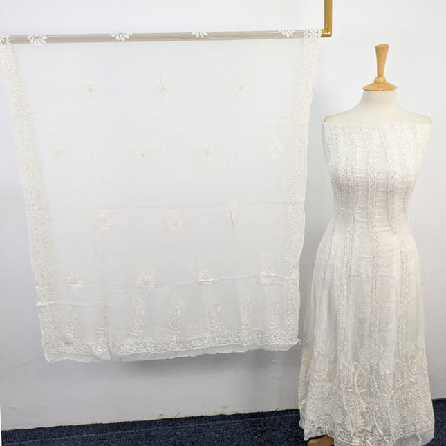 Handmade Dyeable PureChina Crinkle with Chikankari  Frock 2PC Unstitched