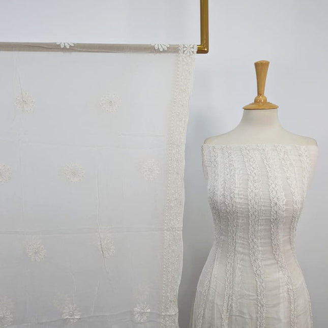 Handmade Dyeable PureChina Crinkle with Chikankari  Frock 2PC Unstitched