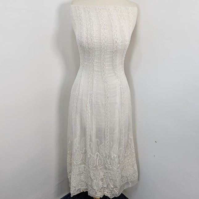 Handmade Dyeable PureChina Crinkle with Chikankari  Frock 2PC Unstitched