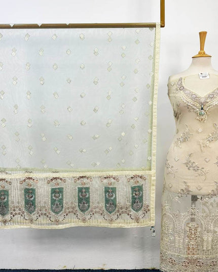 Embroidered Net Shirt Dupatta + Silk Trouser 3PC Unstitched