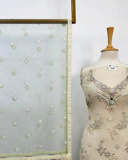 Embroidered Net Shirt Dupatta + Silk Trouser 3PC Unstitched