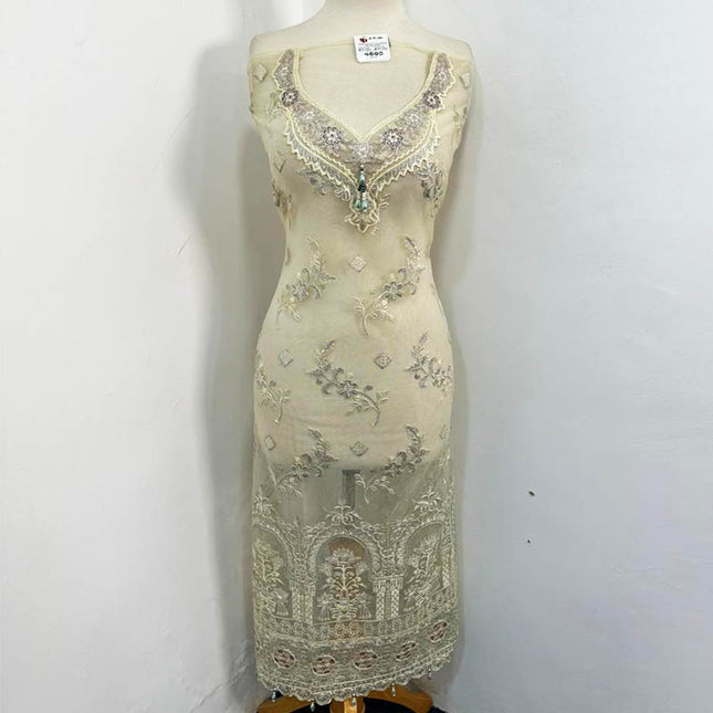 Embroidered Net Shirt Dupatta + Silk Trouser 3PC Unstitched