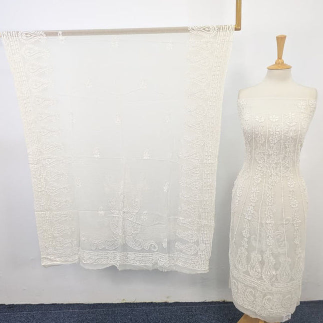 Exquisite Pure China Crinkle with Chikankari & Kali Work Frock 2PC (Dyeable)