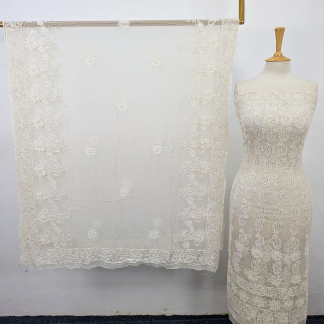 Premium Pure China Crinkle with Chikankari + Kali Work Frock 2PC (Dyeable)