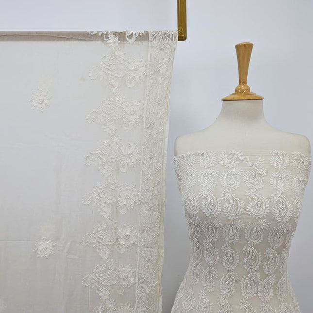 Premium Pure China Crinkle with Chikankari + Kali Work Frock 2PC (Dyeable)