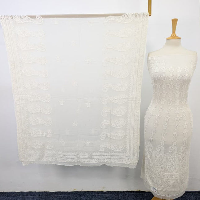 Luxury Dyeable Pure China Crinkle with Chikankari + Kali Work Frock 2PC Unstitched