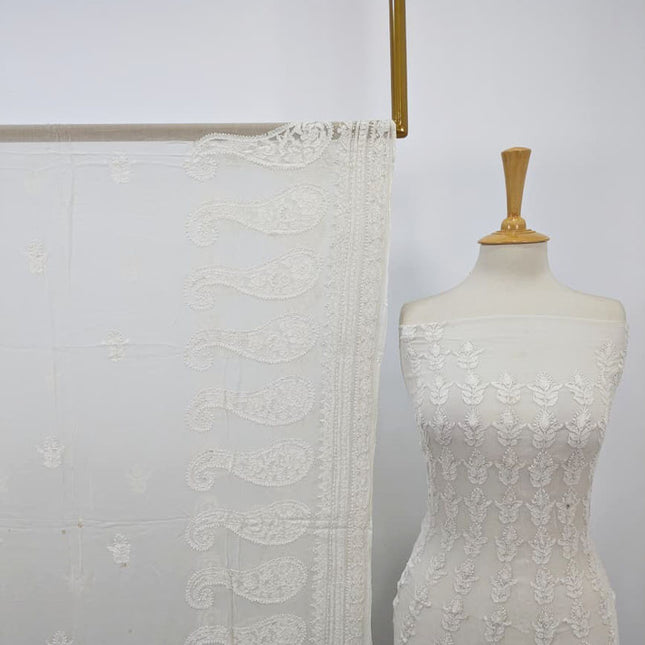 Luxury Dyeable Pure China Crinkle with Chikankari + Kali Work Frock 2PC Unstitched