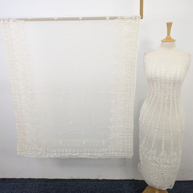 Handmade Pure China Crinkle with Chikankari + Kali Work Frock 2PC (Dyeable)