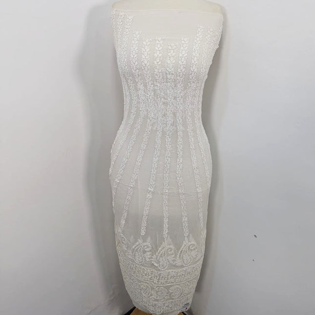 Handmade Pure China Crinkle with Chikankari + Kali Work Frock 2PC (Dyeable)