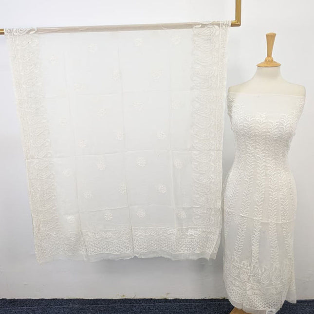 Pure China Crinkle with Chikankari & Kali Work Frock 2PC Unstitched (Dyeable)