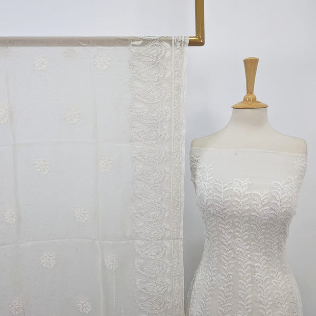 Pure China Crinkle with Chikankari & Kali Work Frock 2PC Unstitched (Dyeable)