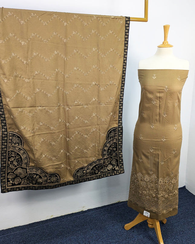 Fancy Dhanak Embroidered Shirt with Dhanak 4 corner dupatta winter