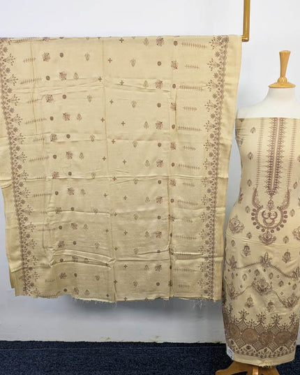 Exclusive Embroidered Leather Peach 3 PC Unstitched