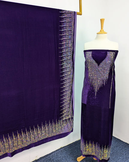 Fancy  Velvet Shirt With Fancy 4 Sided Border Dupatta