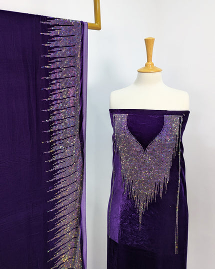 Fancy  Velvet Shirt With Fancy 4 Sided Border Dupatta