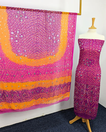 Handmade Pura China Crinkle With Silver Mukesh Work