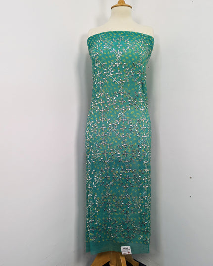 Handmade Pura China Crinkle With Silver Mukesh Work