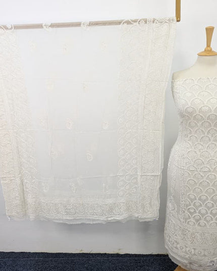 Exquisite Pure China Crinkle with Chikankari + Kali Work Frock 2PC (Dyeable)