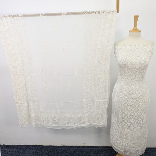 Exquisite Pure China Crinkle with Chikankari + Kali Work Frock 2PC (Dyeable)