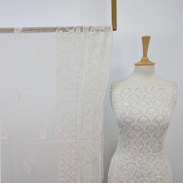 Exquisite Pure China Crinkle with Chikankari + Kali Work Frock 2PC (Dyeable)