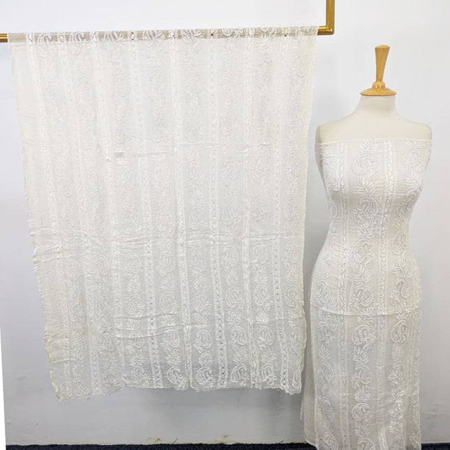 Pure China Crinkle with Tarkashi + Chikankari & Kacha Pakka Tanka Work