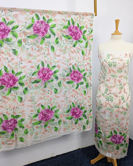 Handmade Pure China Crinkle Kacha Pakka Tanka work Full Jaal Bordered Dupatta