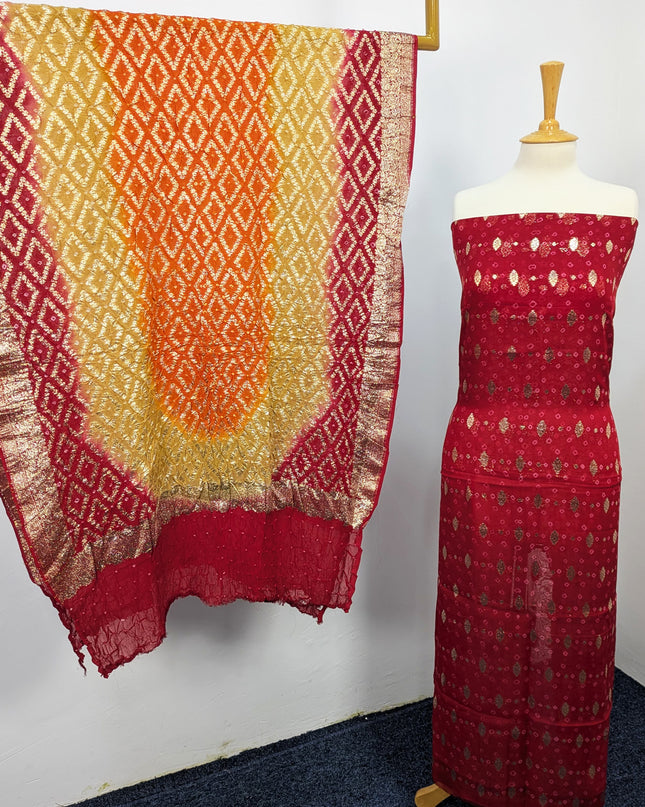 Indian Banarsi + Chunri Work 2pc Suit