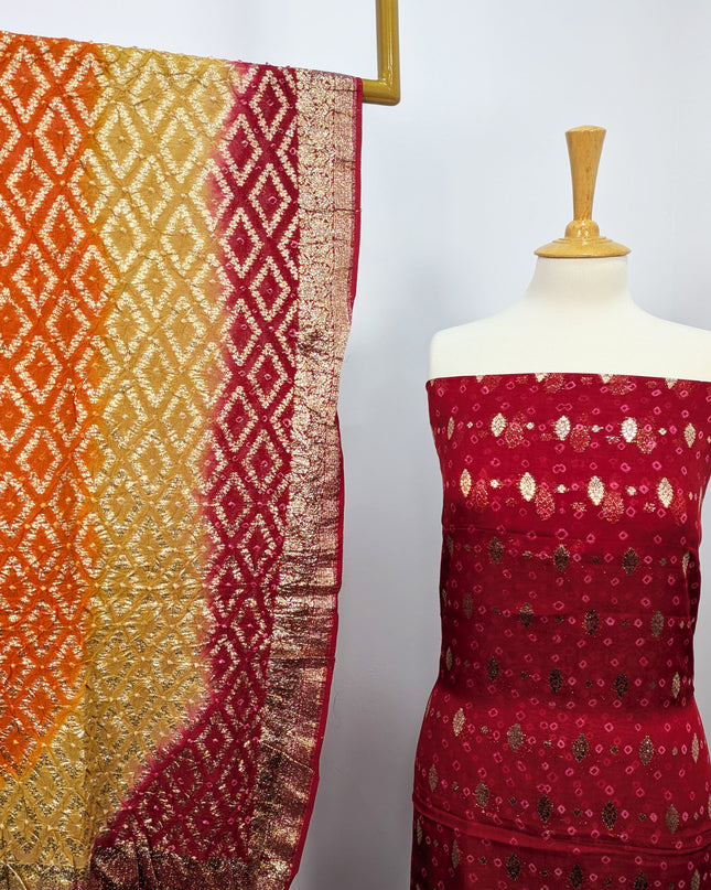 Indian Banarsi + Chunri Work 2pc Suit