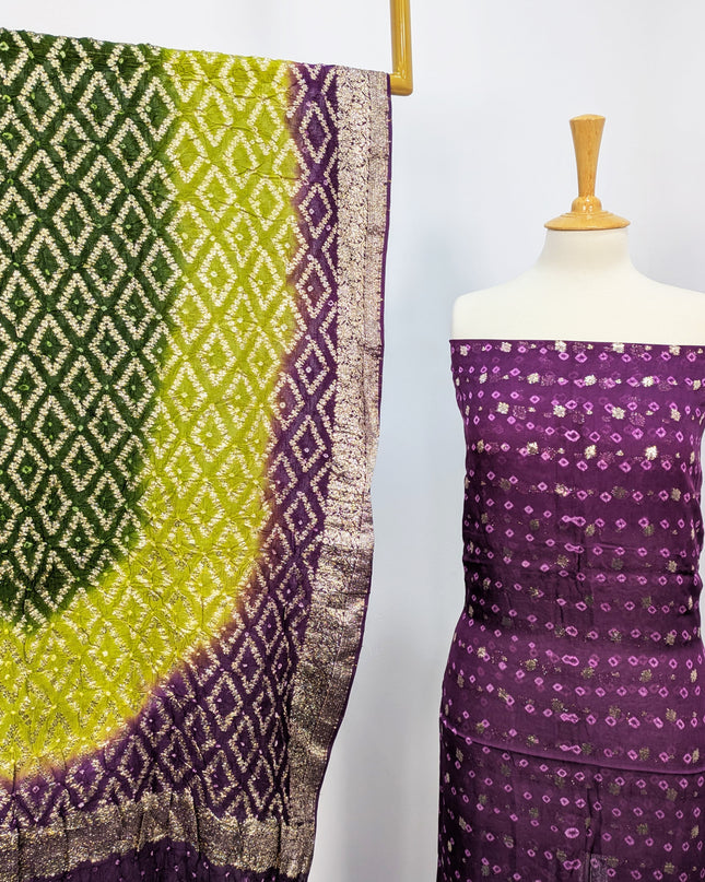 Indian Banarsi + Chunri Work 2pc Suit