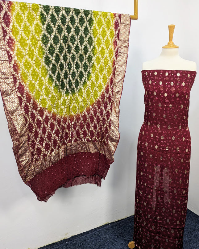 Indian Banarsi + Chunri Work 2pc Suit