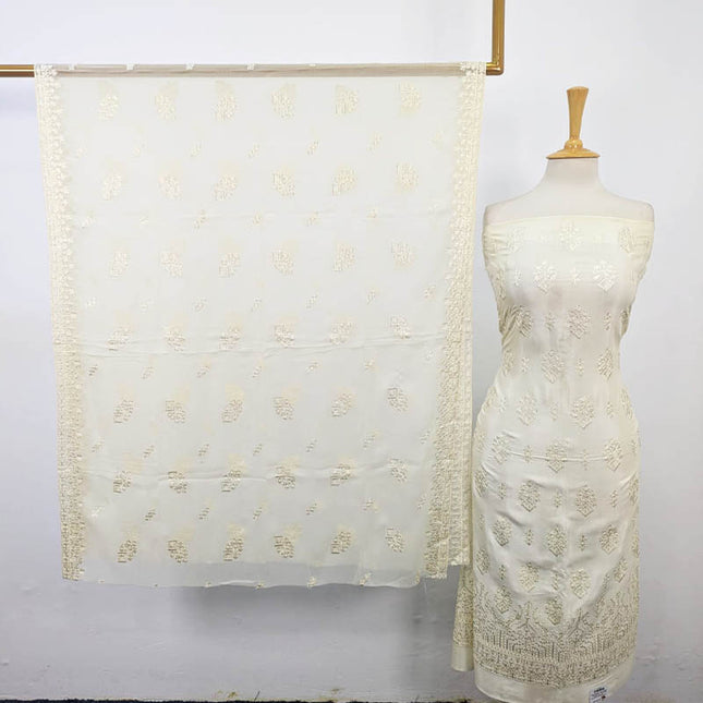 Fancy Embroidered Raw Silk with Chiffon Dupatta 3PC Unstitched