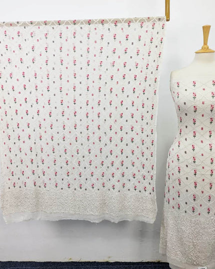 Handmade Dyeable Pure China Crinkle with Cross Stitch Pakka Tanka Work 2PC Unstitched