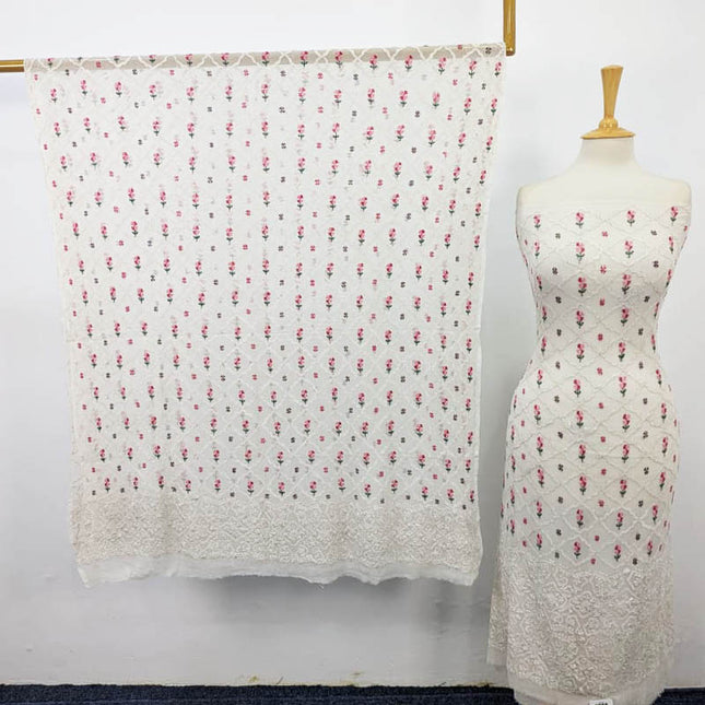 Handmade Dyeable Pure China Crinkle with Cross Stitch Pakka Tanka Work 2PC Unstitched