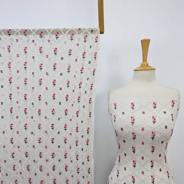 Handmade Dyeable Pure China Crinkle with Cross Stitch Pakka Tanka Work 2PC Unstitched