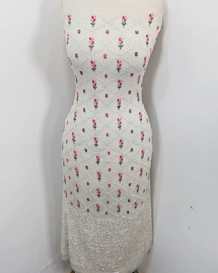 Handmade Dyeable Pure China Crinkle with Cross Stitch Pakka Tanka Work 2PC Unstitched