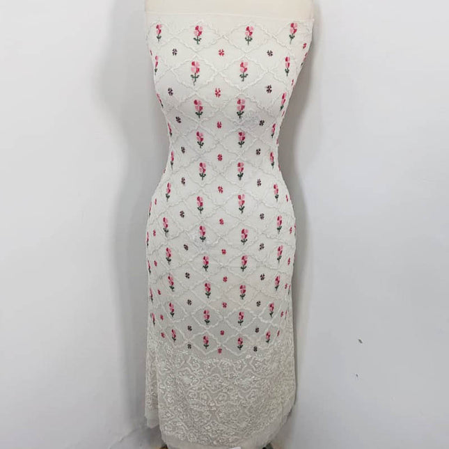 Handmade Dyeable Pure China Crinkle with Cross Stitch Pakka Tanka Work 2PC Unstitched