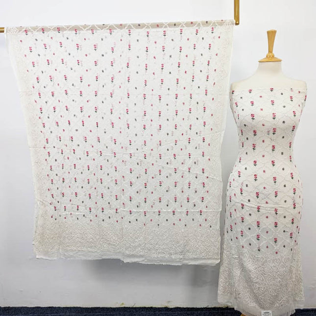 Pure China Crinkle with Cross Stitch Pakka Tanka Work 2PC Unstitched