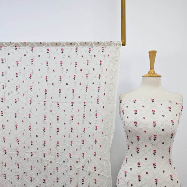 Pure China Crinkle with Cross Stitch Pakka Tanka Work 2PC Unstitched