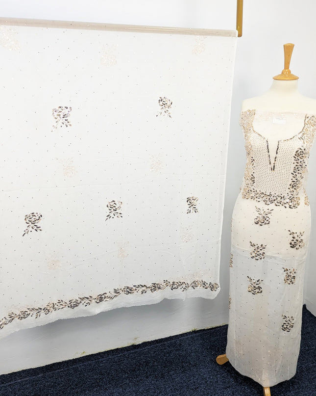 Pure China Crinkle with Handmade Pure Indian Golden Mukesh Work
