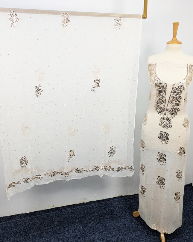 Pure China Crinkle with Handmade Pure Indian Golden Mukesh Work