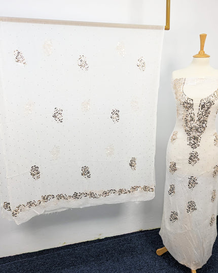 Pure China Crinkle with Handmade Pure Indian Golden Mukesh Work
