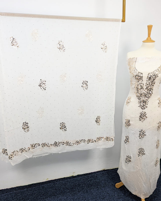 Pure China Crinkle with Handmade Pure Indian Golden Mukesh Work