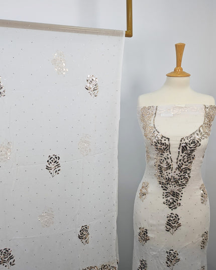 Pure China Crinkle with Handmade Pure Indian Golden Mukesh Work