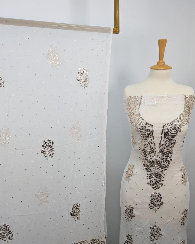 Pure China Crinkle with Handmade Pure Indian Golden Mukesh Work