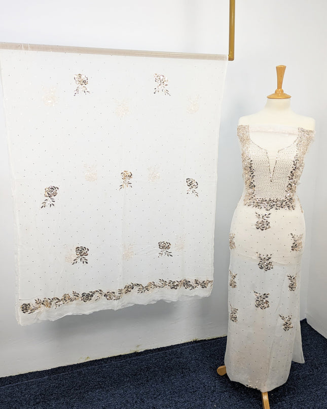 Pure China Crinkle with Handmade Pure Indian Golden Mukesh Work