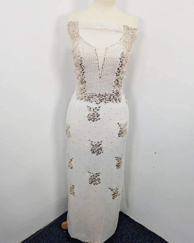 Pure China Crinkle with Handmade Pure Indian Golden Mukesh Work