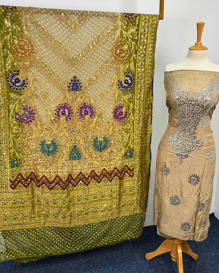 Indian Raw silk With Indian Golden Silver Mukesh Work