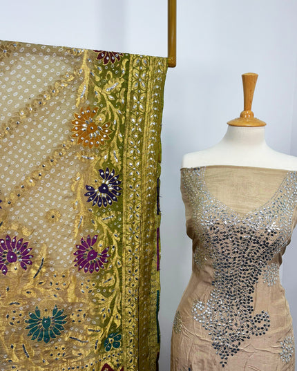 Indian Raw silk With Indian Golden Silver Mukesh Work
