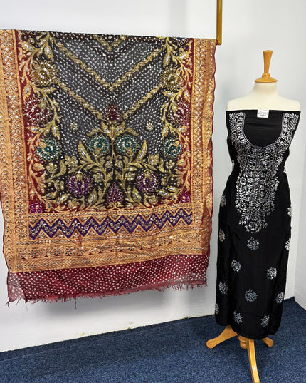Indian Raw silk With Indian Golden Silver Mukesh Work